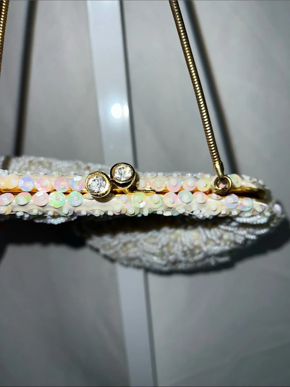 Source Unknown Ivory Pearl & Sequin Beaded Evening Clutch Vintage 1950s